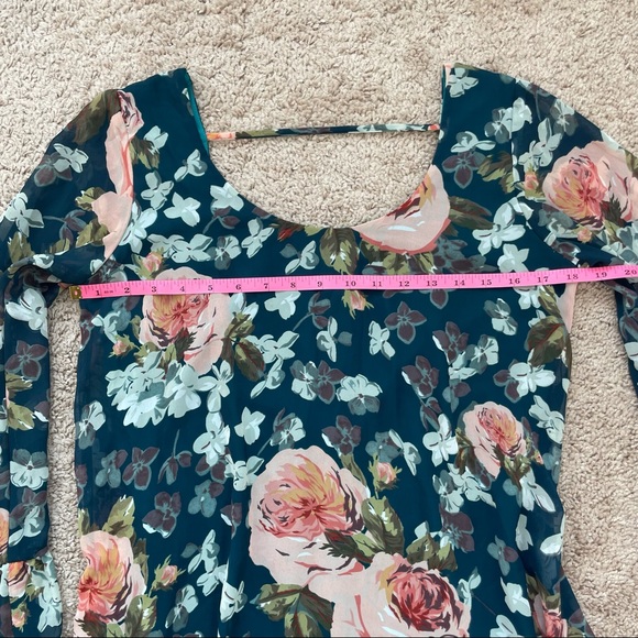 Show Me Your MuMu Boomerang Floral Boho Low Back Ruffle Sleeve Chiffon Dress - Picture 12 of 16